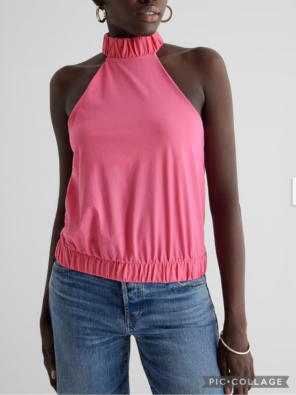 Express Pink Halter High Neck Blouson Knit Racerback Tank Top S Quiet Luxury